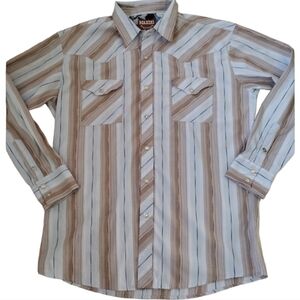 Maxini Premium Western Shirt Men's XL Blue Striped Long Sleeve Rhinestone Button